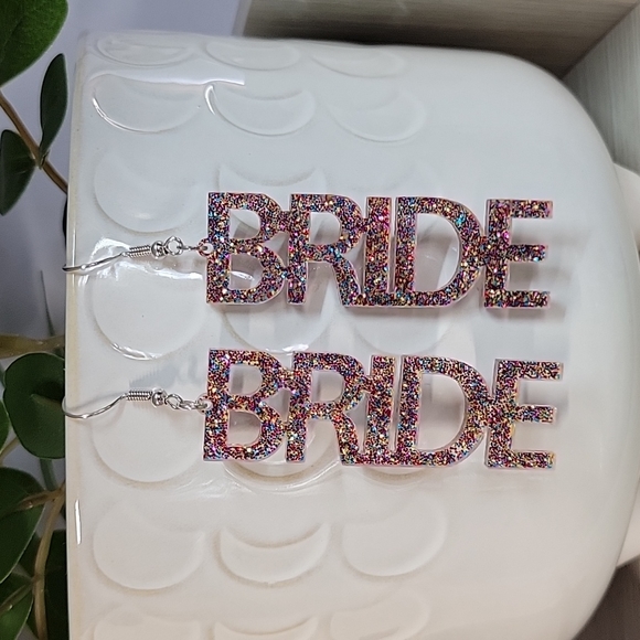 Jewelry - Bride Glitter Earrings, lightweight, Bachelorette